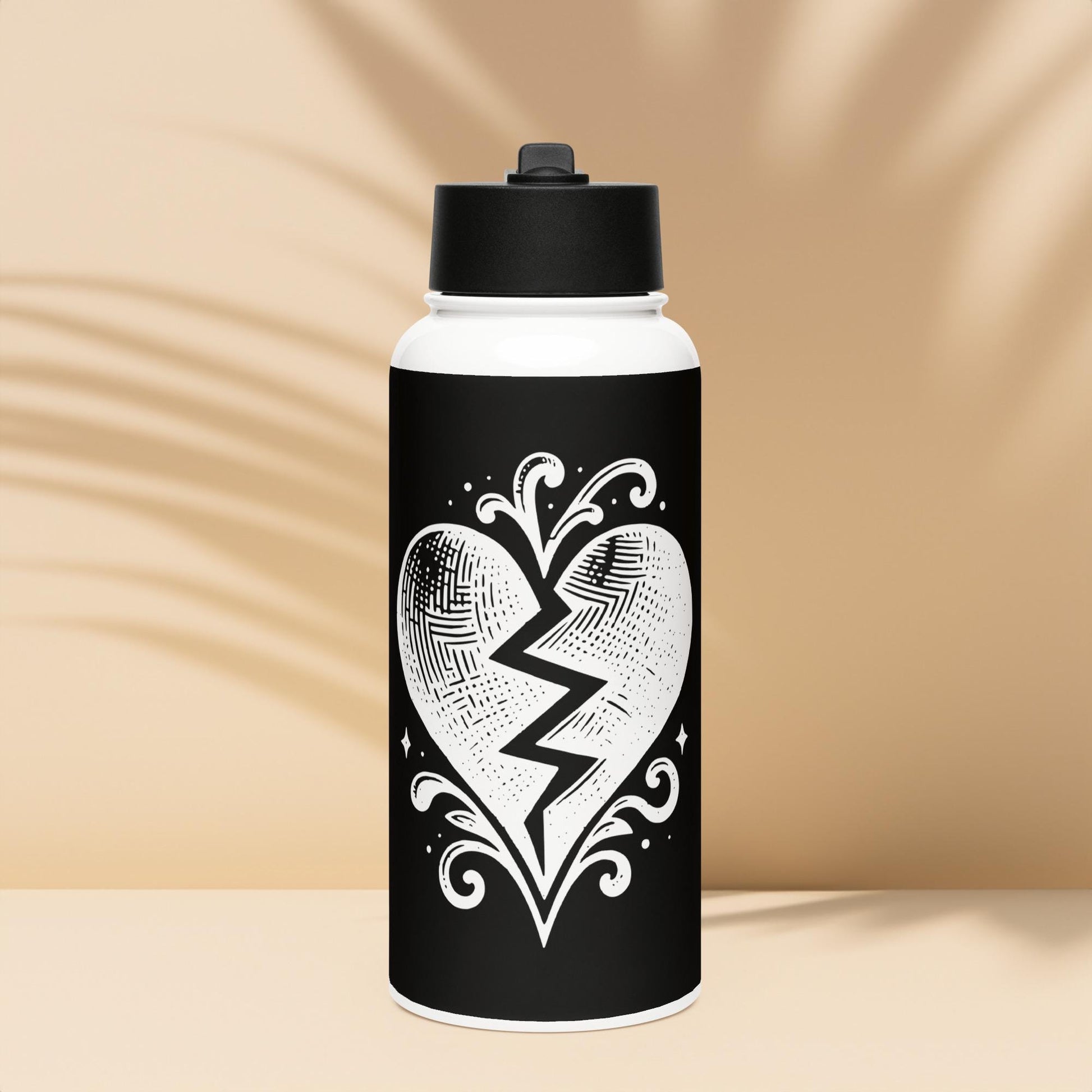 OutCry Goth Boy Screaming Broken Heart Grunge Tumbler Stainless Steel Water Bottle with Straw & Lid