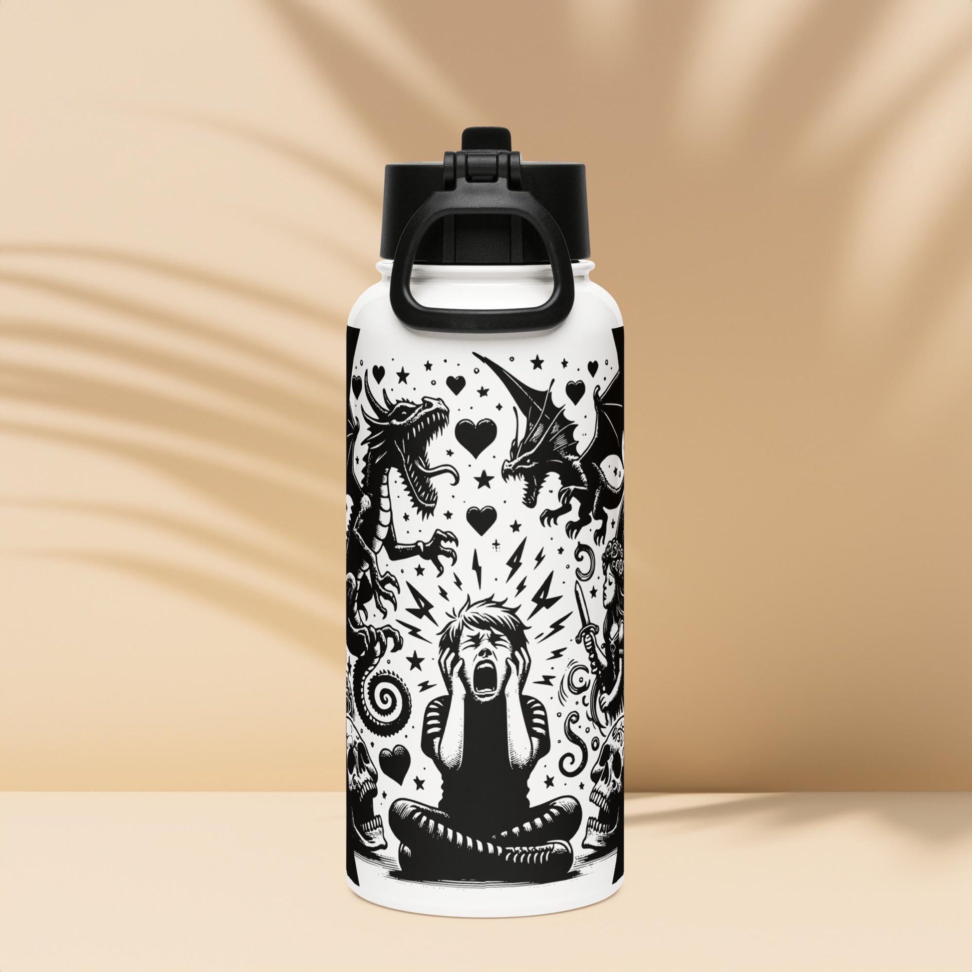 OutCry Goth Boy Screaming Broken Heart Grunge Tumbler Stainless Steel Water Bottle with Straw & Lid