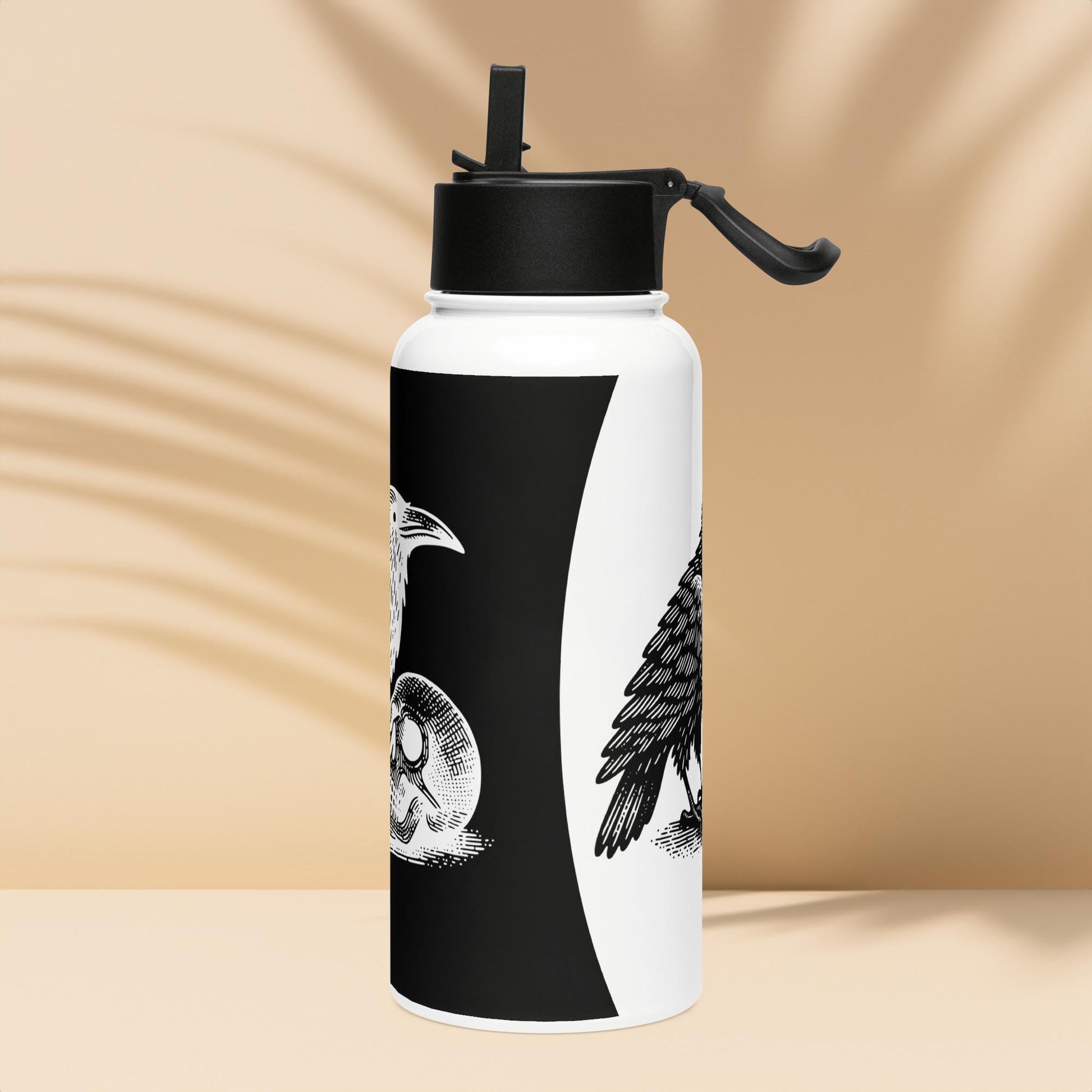 Gothic Grunge Raven and Skull Tumbler Stainless Steel Water Bottle with Straw & Lid