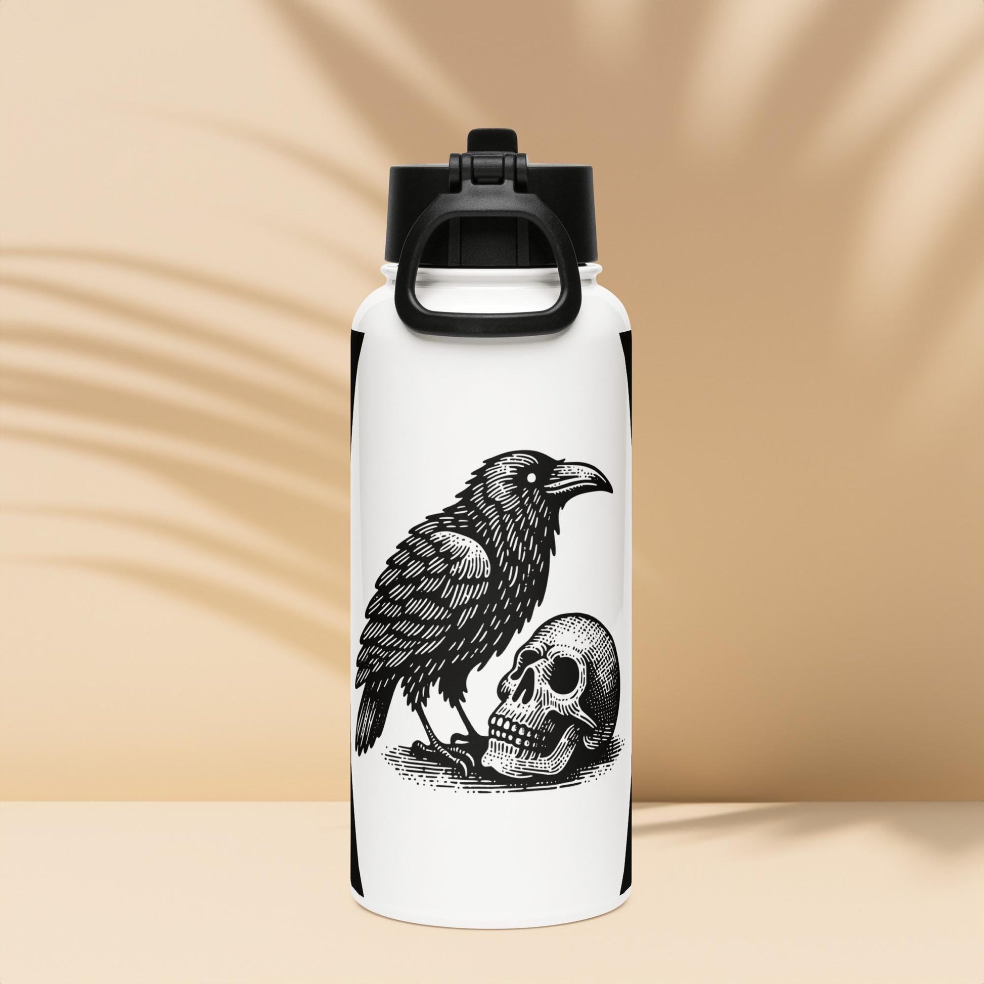 Gothic Grunge Raven and Skull Tumbler Stainless Steel Water Bottle with Straw & Lid