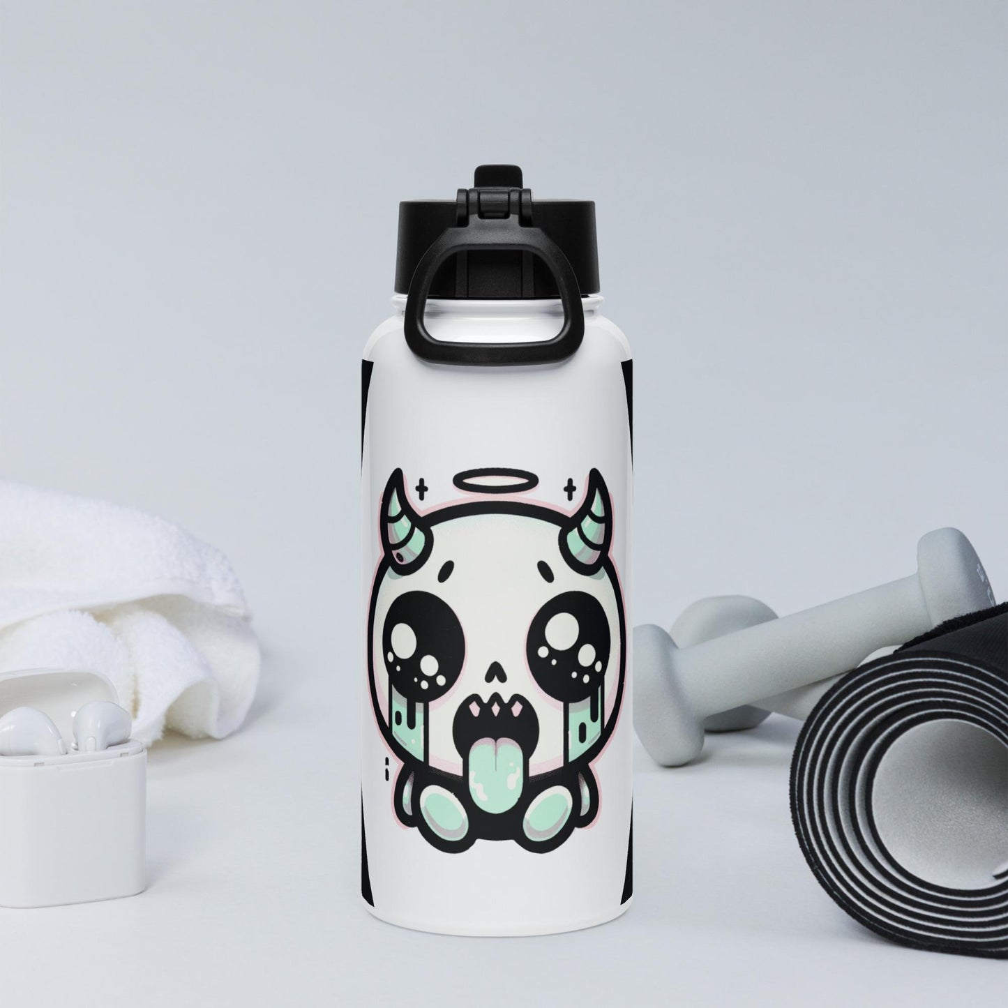 Creepy Cute Kawaii Pastel Grunge Weirdcore Demon Angel Stainless Steel Water Bottle with Straw & Lid