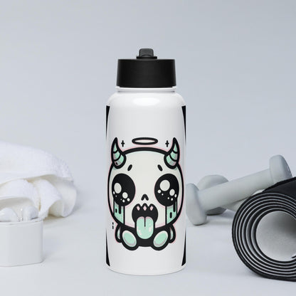 Creepy Cute Kawaii Pastel Grunge Weirdcore Demon Angel Stainless Steel Water Bottle with Straw & Lid