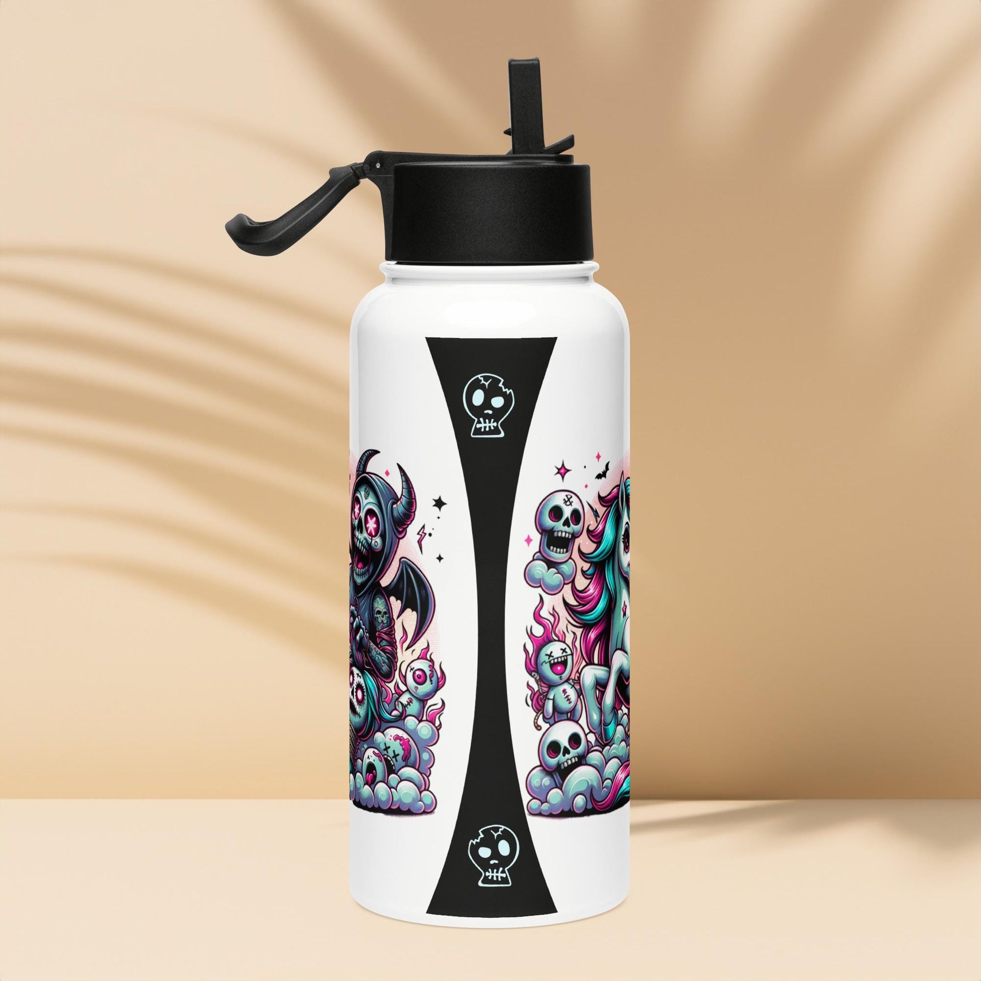Creepy Horror Cute Weirdcore Unicorn Grim Reaper Battle Tumbler Stainless Steel Water Bottle with Straw & Lid