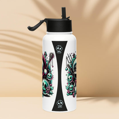 Weirdcore Christmas Ghouls Skulls Goth Grunge Tumbler Stainless Steel Water Bottle with Straw & Lid