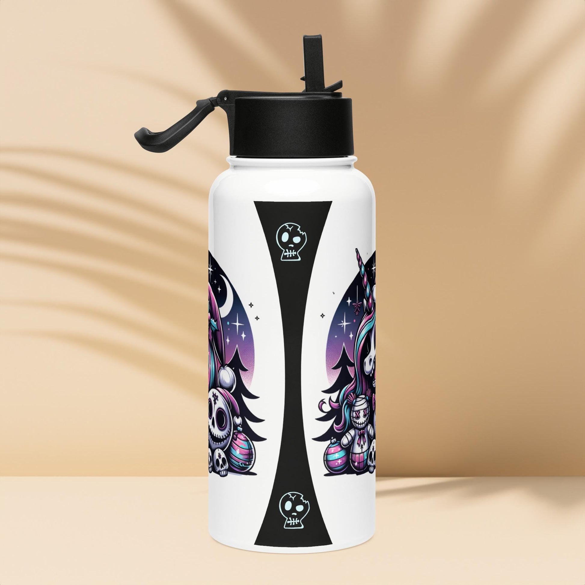 Creepy Cute Unicorn Santa Hat Grunge Pastel Goth Weirdcore Tumbler Stainless Steel Water Bottle with Straw & Lid