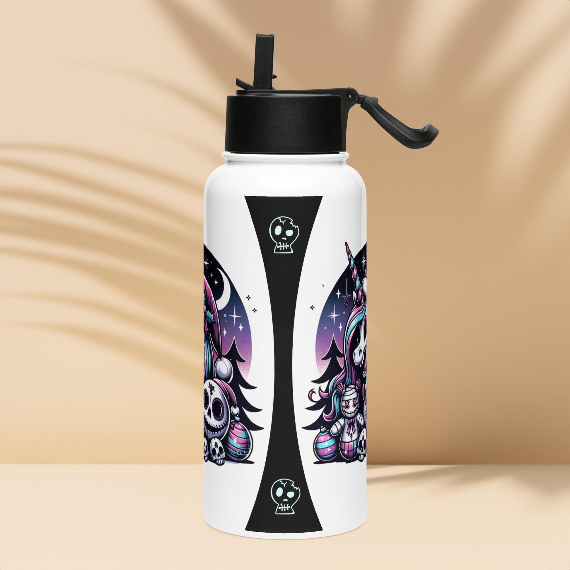 Creepy Cute Unicorn Santa Hat Grunge Pastel Goth Weirdcore Tumbler Stainless Steel Water Bottle with Straw & Lid