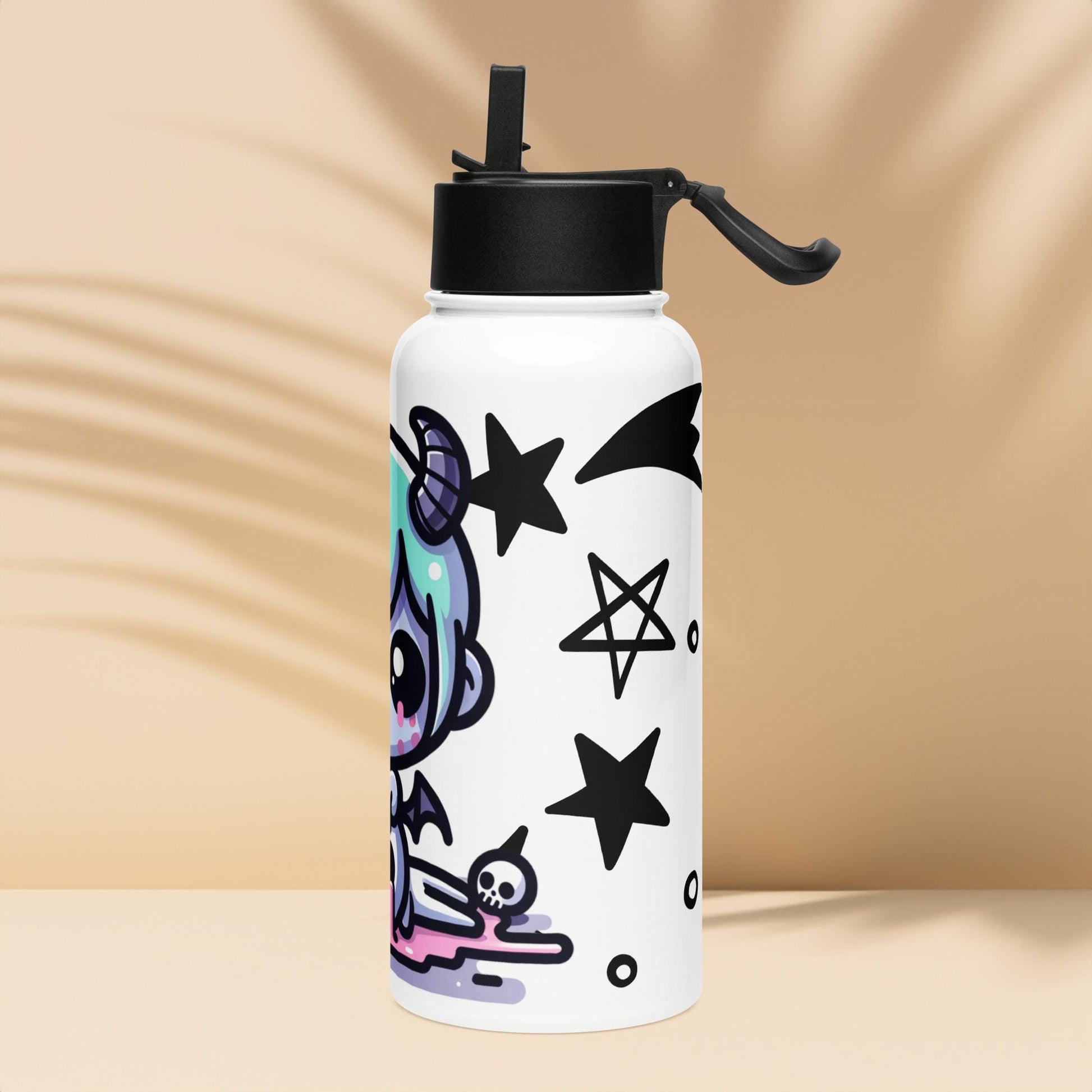 Creepy Cute Kawaii Anime Demon Boy Weirdcore Tumbler Stainless Steel Water Bottle with Straw & Lid