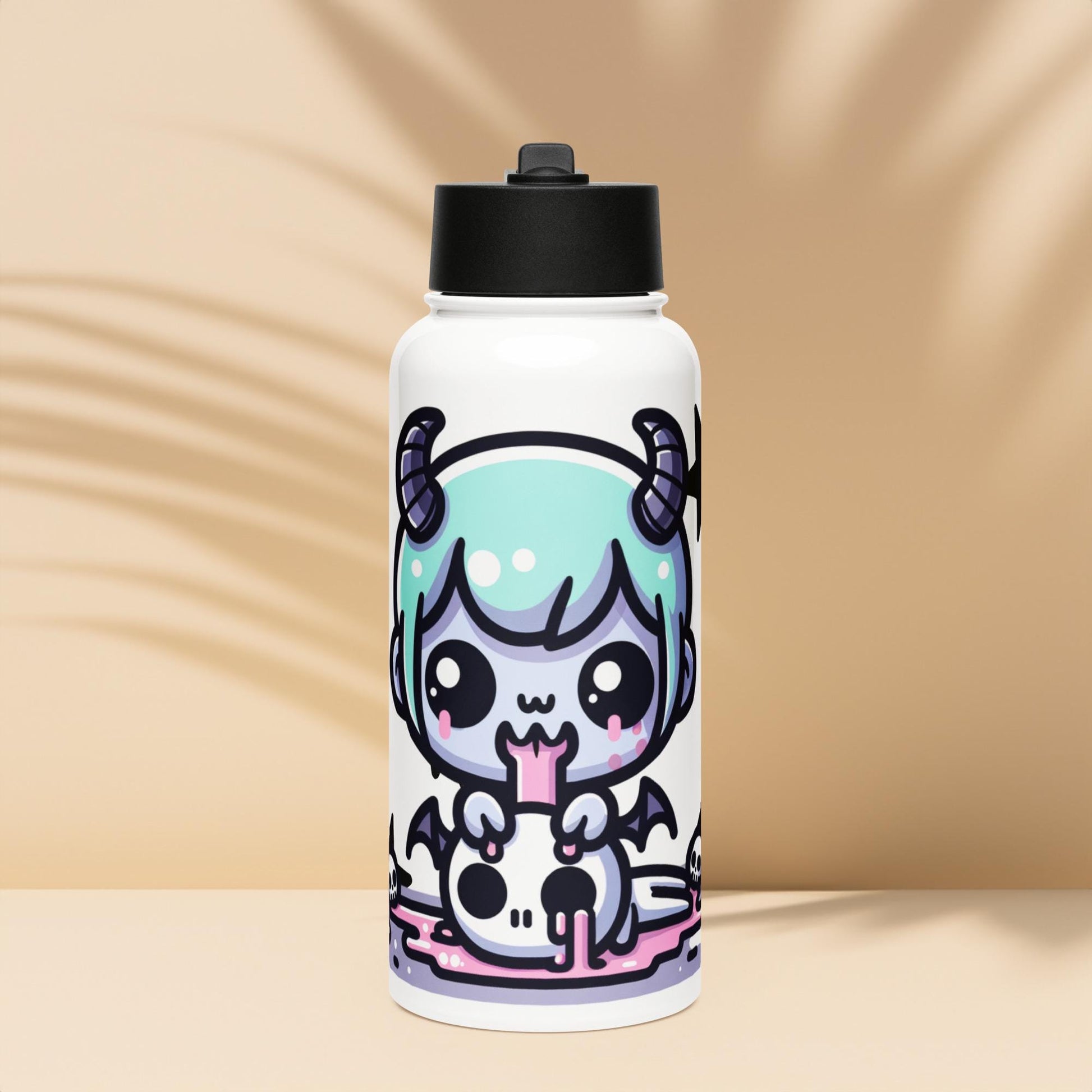 Creepy Cute Kawaii Anime Demon Boy Weirdcore Tumbler Stainless Steel Water Bottle with Straw & Lid
