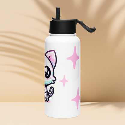 Creepy Cute Skeleton Weirdcore Pastel Grunge Kitty Cat Tumbler Stainless Steel Water Bottle with Straw & Lid