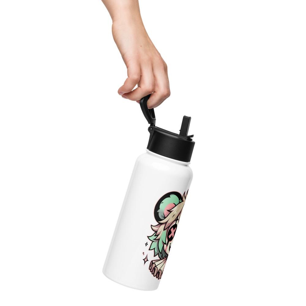 Creepy Cute Weirdcore Gore Hyena Clown Clowncore Grunge Pastel Goth White Stainless Steel Water Bottle with Straw & Lid