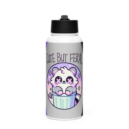 Cute But Feral Weirdcore Raccoon Pastel Grunge Goth Tumbler Stainless Steel Water Bottle with Straw & Lid