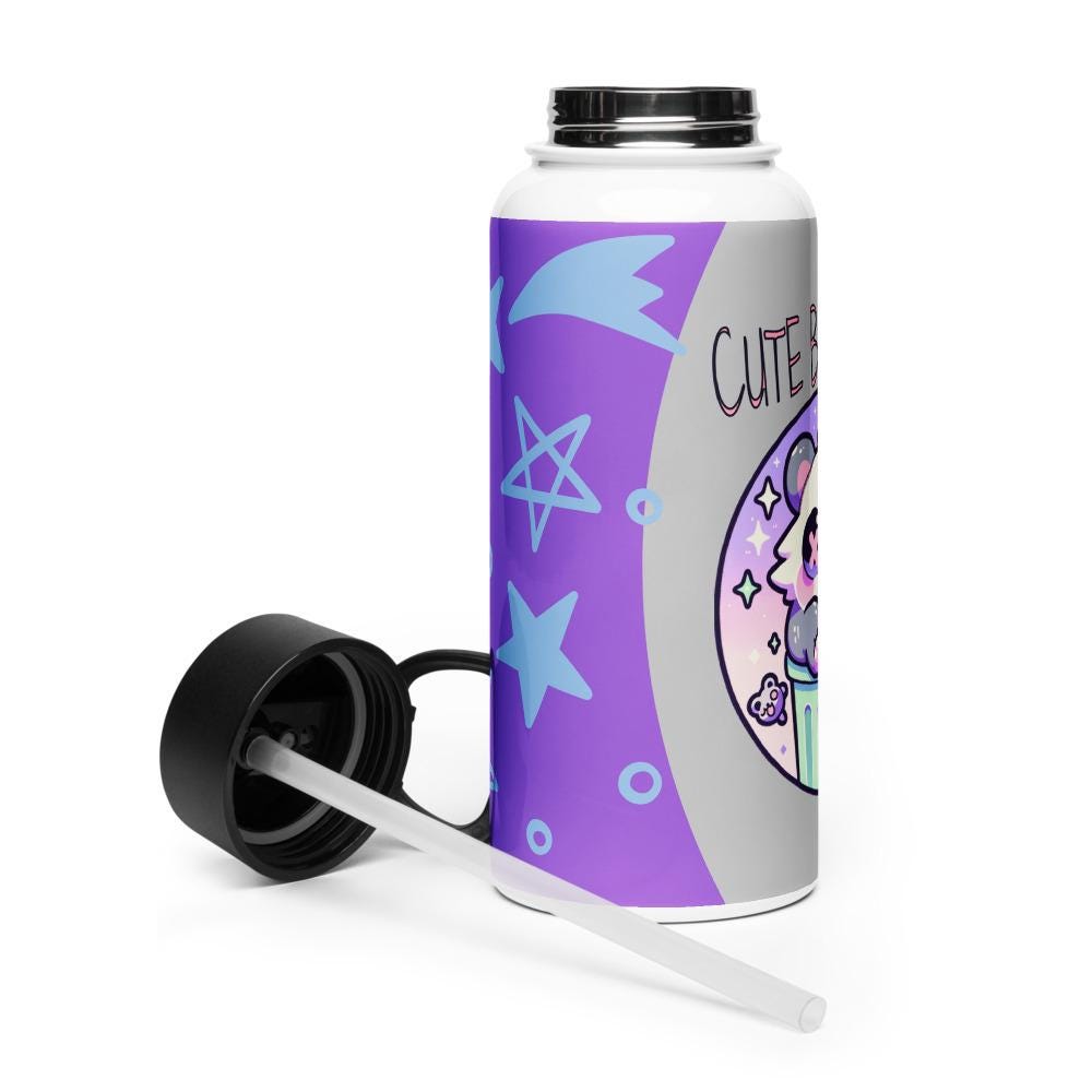 Cute But Feral Weirdcore Raccoon Pastel Grunge Goth Tumbler Stainless Steel Water Bottle with Straw & Lid