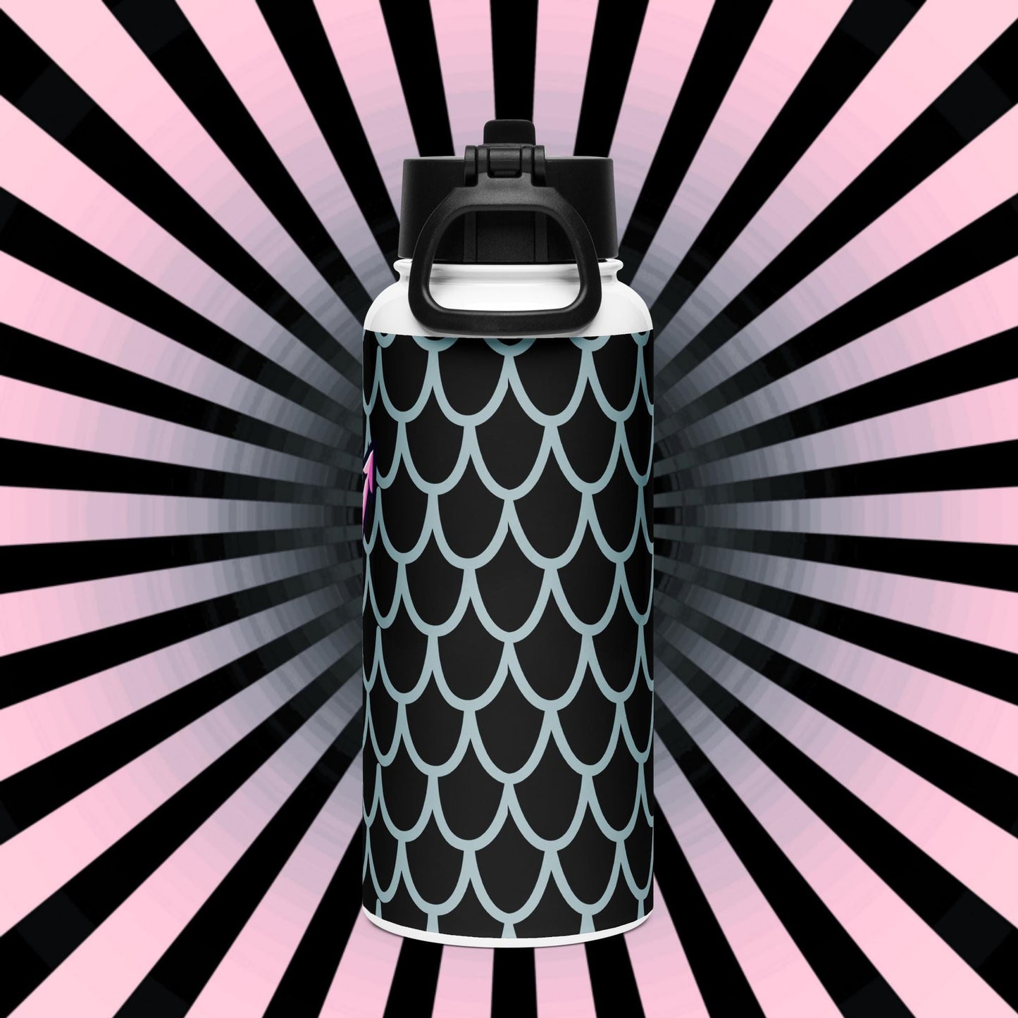 Creepy Cute Weirdcore Gore Mermade Grunge Pastel Goth Scale Pattern Stainless Steel Water Bottle with Straw & Lid