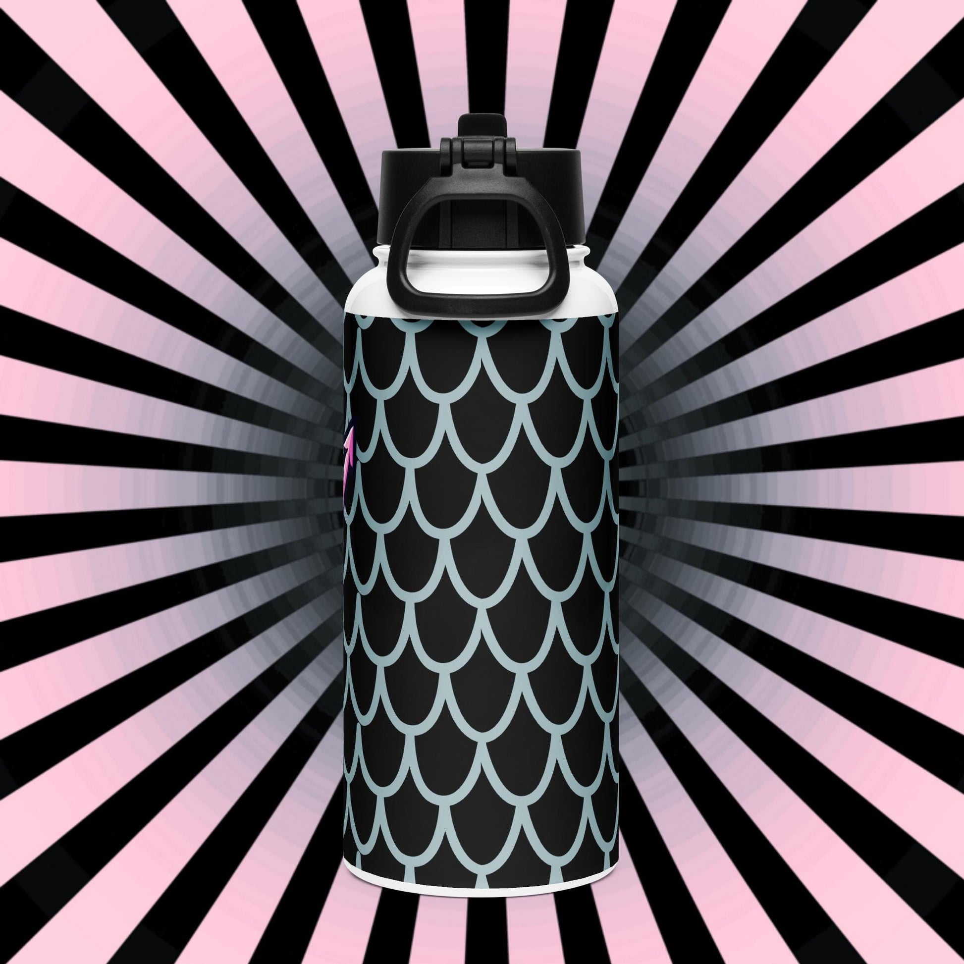 Creepy Cute Weirdcore Gore Mermade Grunge Pastel Goth Scale Pattern Stainless Steel Water Bottle with Straw & Lid