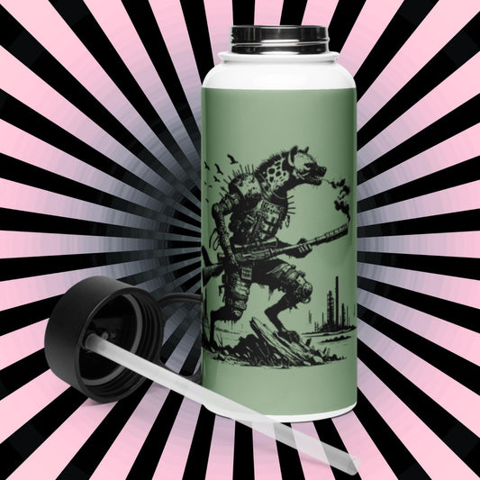 Creepy Warcore Hyena Grunge Goth Tumbler Stainless Steel Water Bottle with Straw & Lid