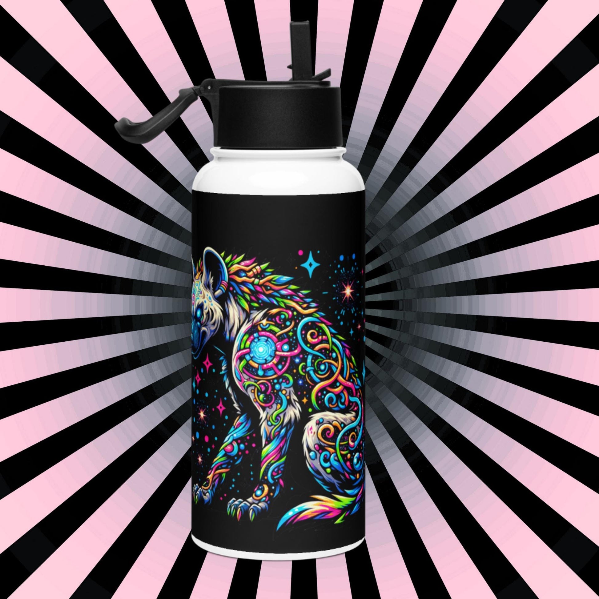 Magical Neon Goth Grunge Hyena Tumbler Stainless Steel Water Bottle with Straw & Lid