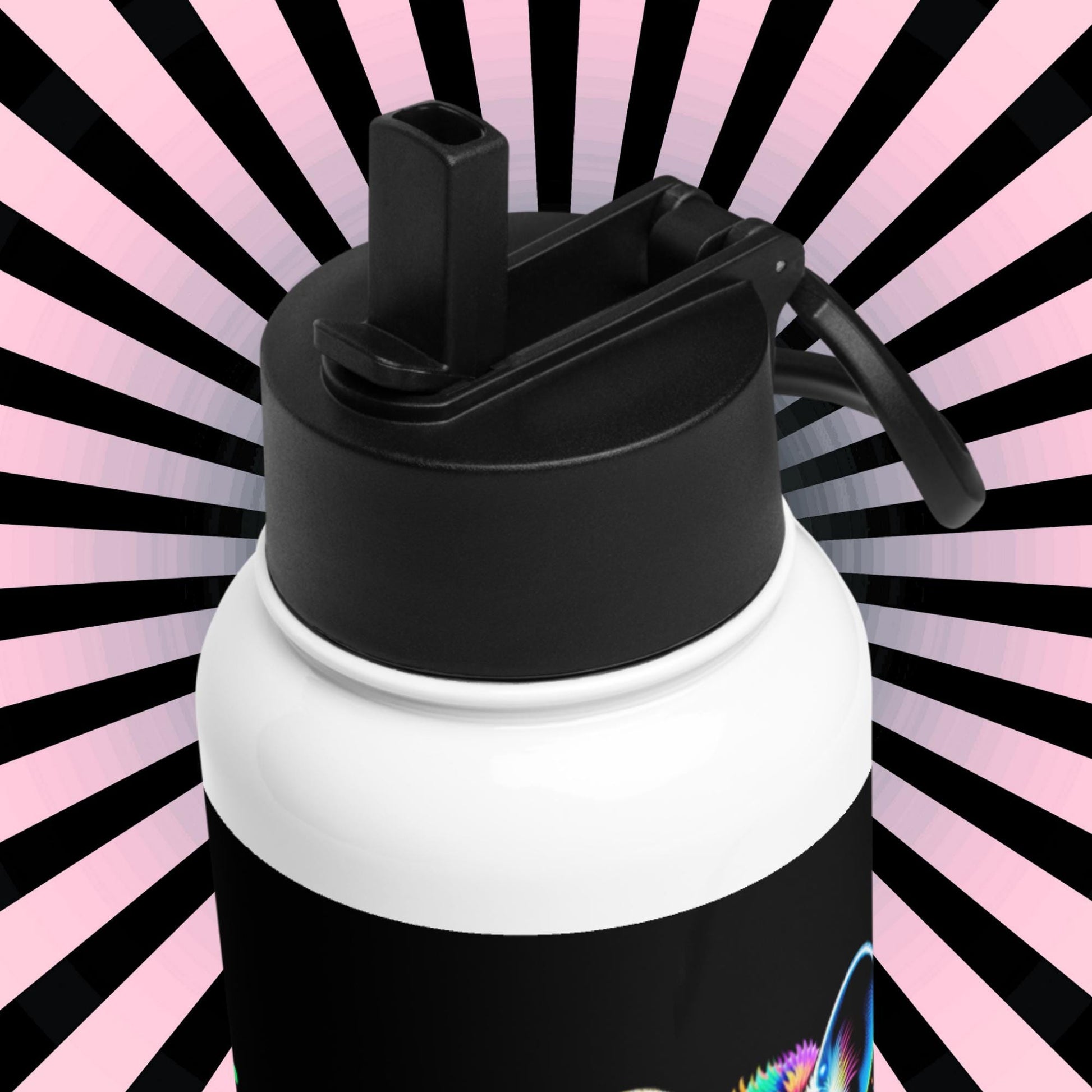 Enchanted Neon Goth Hyena Weirdcore Tumbler Stainless Steel Water Bottle with Straw & Lid