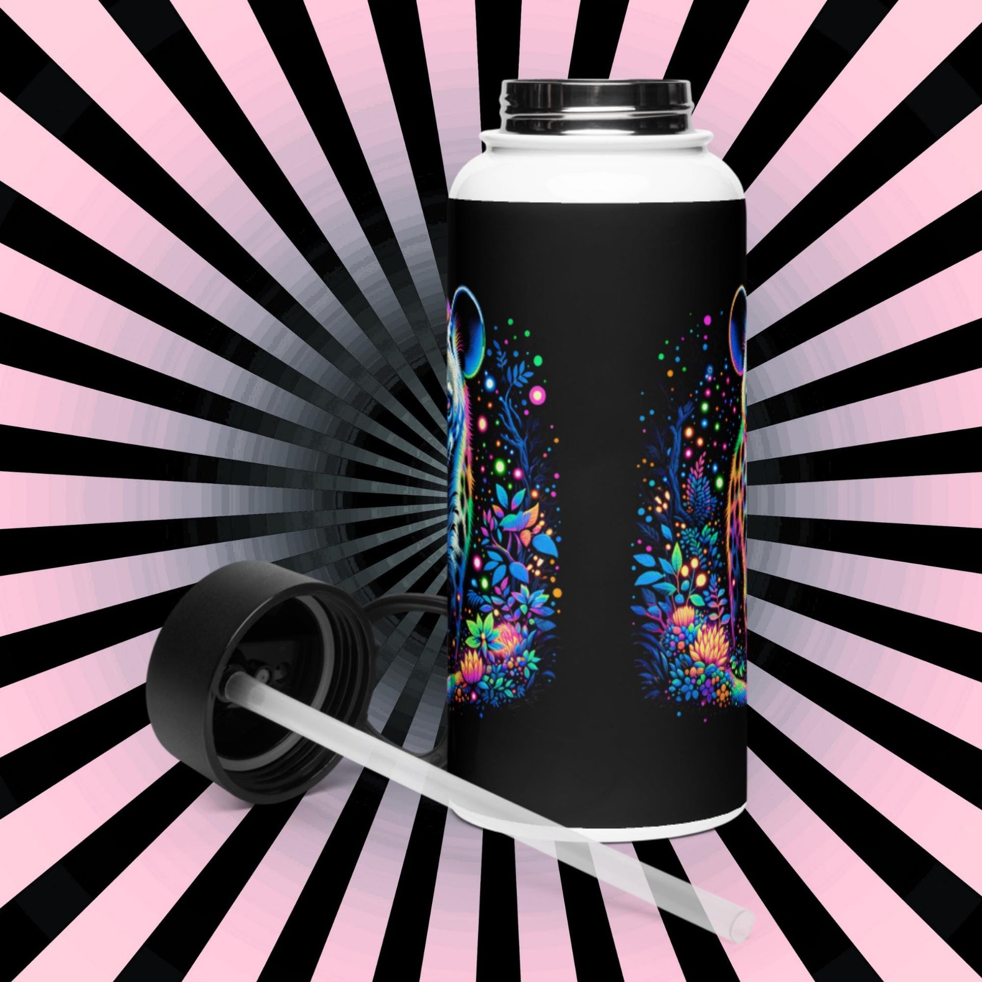 Enchanted Neon Goth Hyena Weirdcore Tumbler Stainless Steel Water Bottle with Straw & Lid