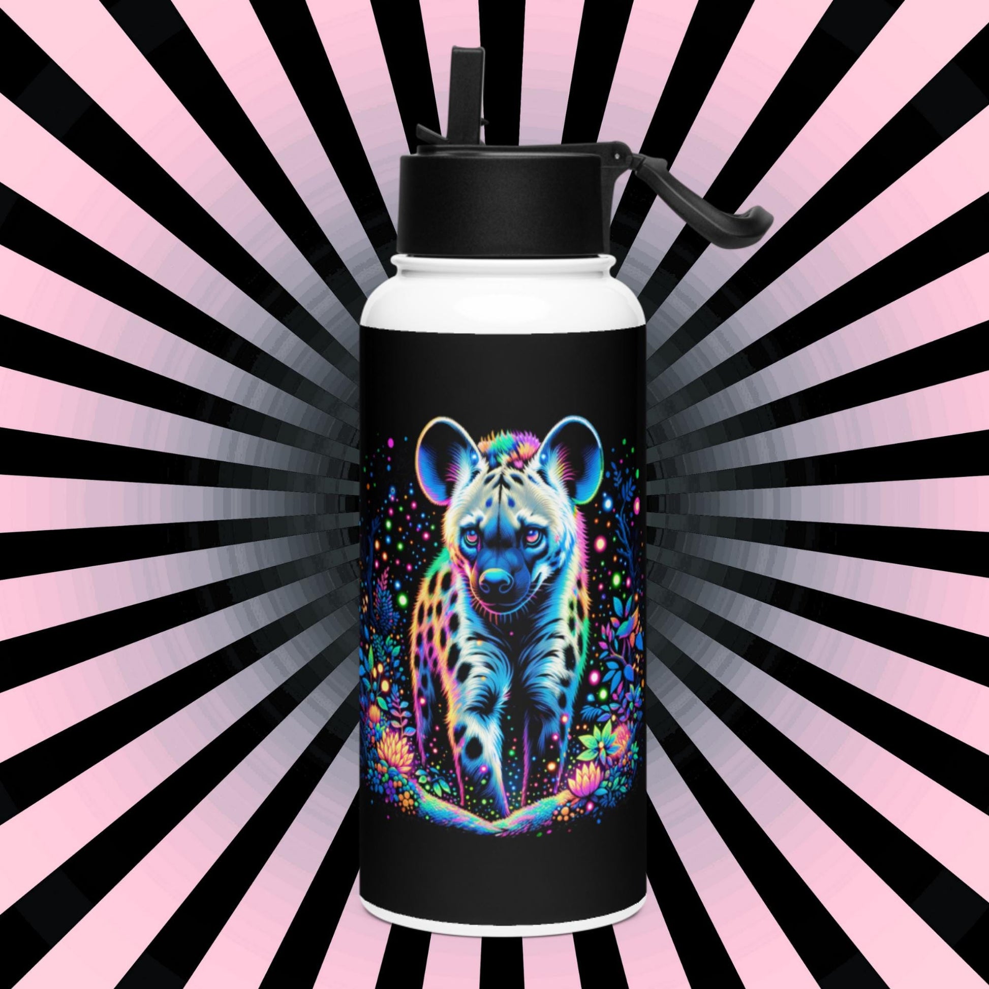 Enchanted Neon Goth Hyena Weirdcore Tumbler Stainless Steel Water Bottle with Straw & Lid