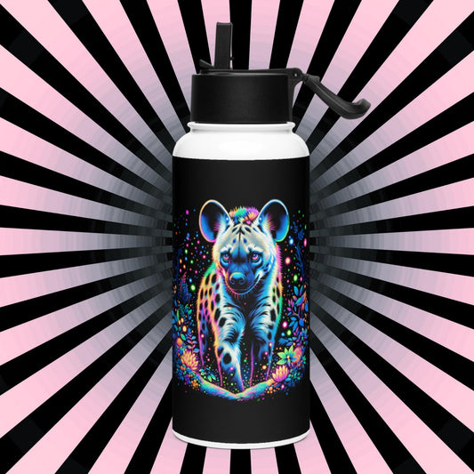 Enchanted Neon Goth Hyena Weirdcore Tumbler Stainless Steel Water Bottle with Straw & Lid