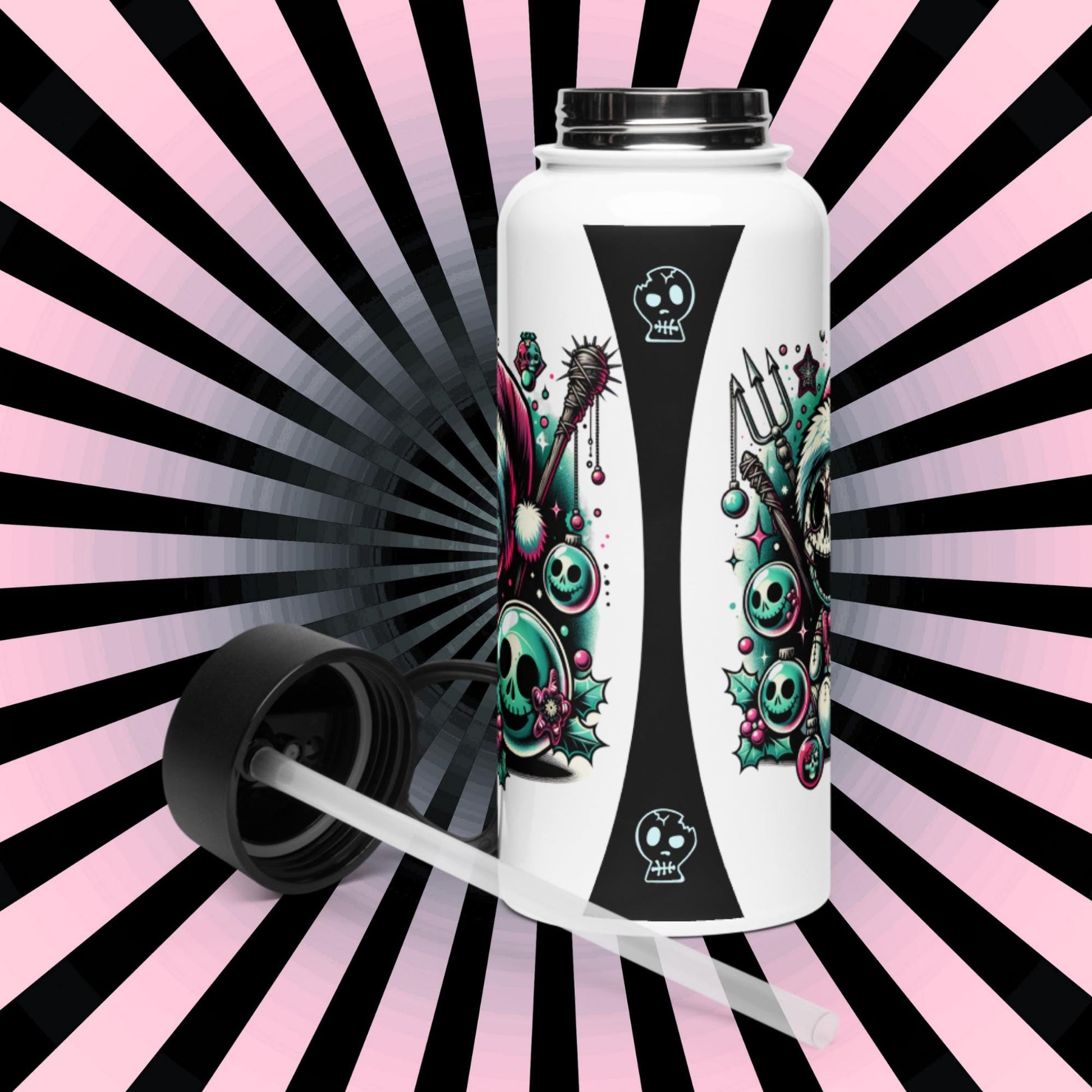 Weirdcore Christmas Ghouls Skulls Goth Grunge Tumbler Stainless Steel Water Bottle with Straw & Lid