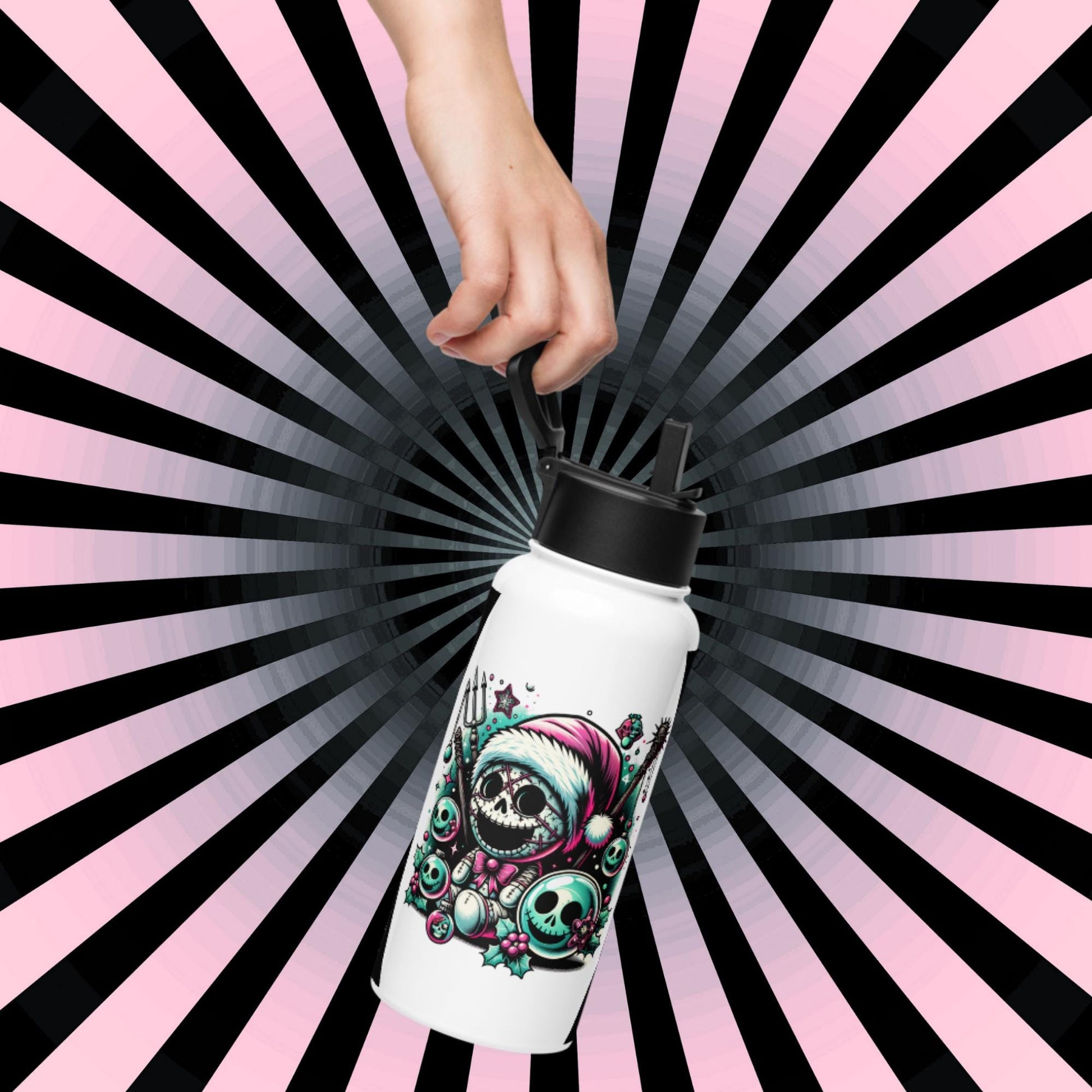 Weirdcore Christmas Ghouls Skulls Goth Grunge Tumbler Stainless Steel Water Bottle with Straw & Lid