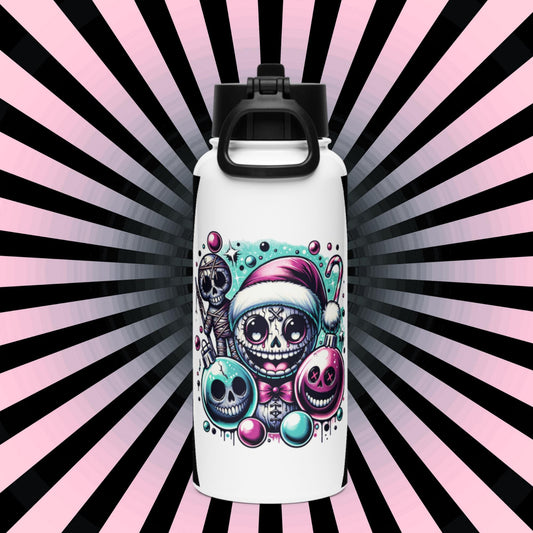 Creepy Weirdcore Christmas Demon Haunted Ornaments Grunge Goth Tumbler Stainless Steel Water Bottle with Straw & Lid
