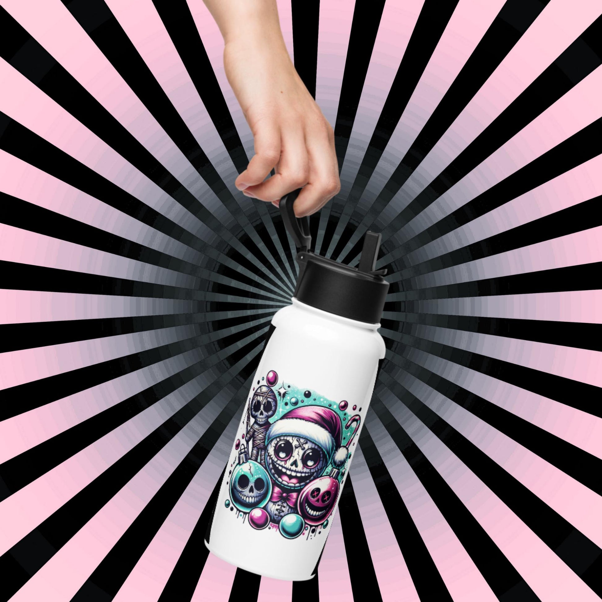 Creepy Weirdcore Christmas Demon Haunted Ornaments Grunge Goth Tumbler Stainless Steel Water Bottle with Straw & Lid