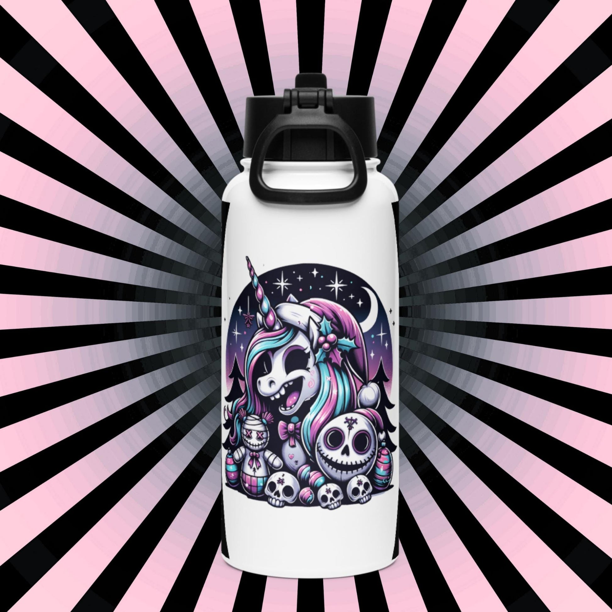 Creepy Cute Unicorn Santa Hat Grunge Pastel Goth Weirdcore Tumbler Stainless Steel Water Bottle with Straw & Lid