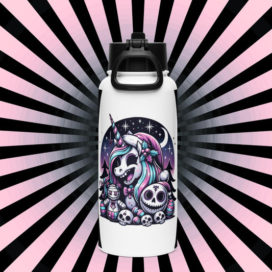 Creepy Cute Unicorn Santa Hat Grunge Pastel Goth Weirdcore Tumbler Stainless Steel Water Bottle with Straw & Lid
