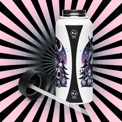 Creepy Cute Unicorn Santa Hat Grunge Pastel Goth Weirdcore Tumbler Stainless Steel Water Bottle with Straw & Lid