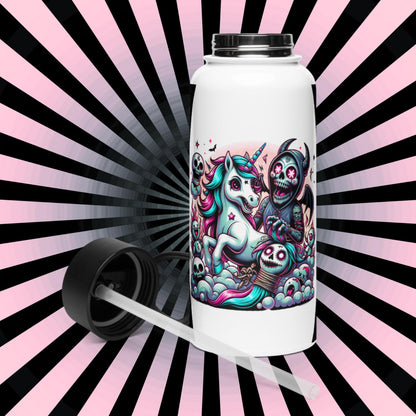 Creepy Horror Cute Weirdcore Unicorn Grim Reaper Battle Tumbler Stainless Steel Water Bottle with Straw & Lid