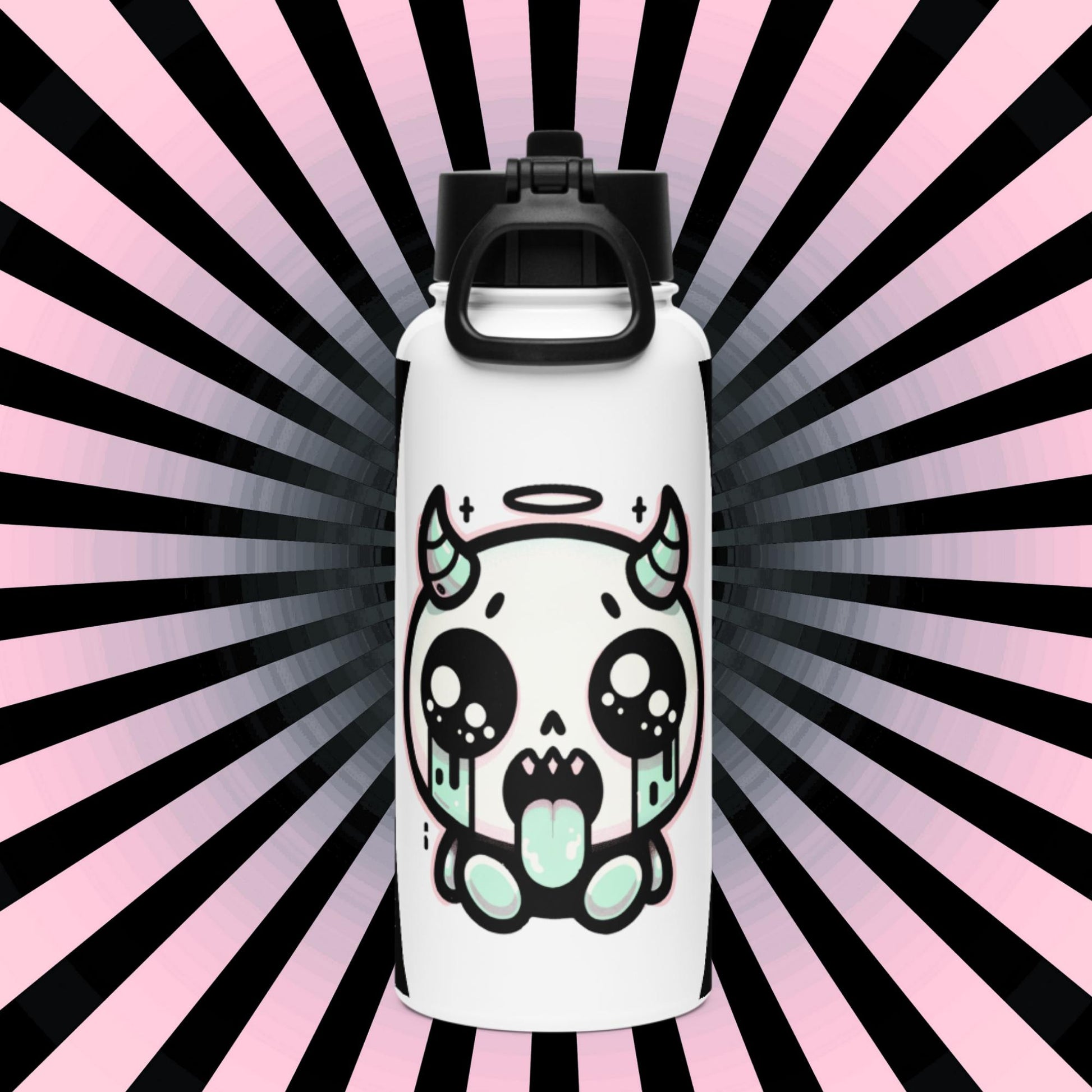 Creepy Cute Kawaii Pastel Grunge Weirdcore Demon Angel Stainless Steel Water Bottle with Straw & Lid