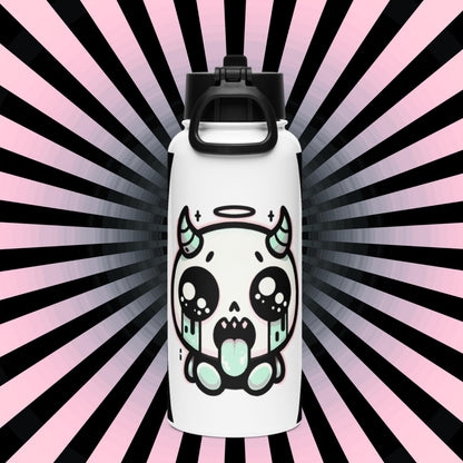 Creepy Cute Kawaii Pastel Grunge Weirdcore Demon Angel Stainless Steel Water Bottle with Straw & Lid