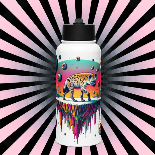 Creepy Weirdcore Hyena Floating Eyeballs Stainless Steel Water Bottle with Straw & Lid
