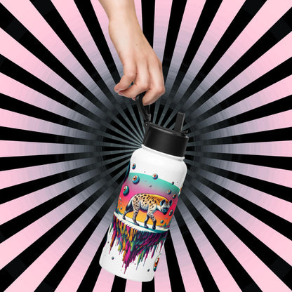 Creepy Weirdcore Hyena Floating Eyeballs Stainless Steel Water Bottle with Straw & Lid