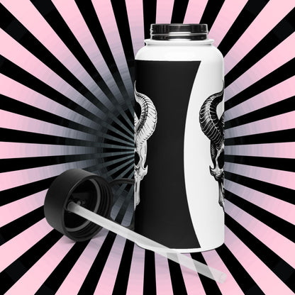 Darkcore Gothic Horned Skull Tumbler Stainless Steel Water Bottle with Straw & Lid