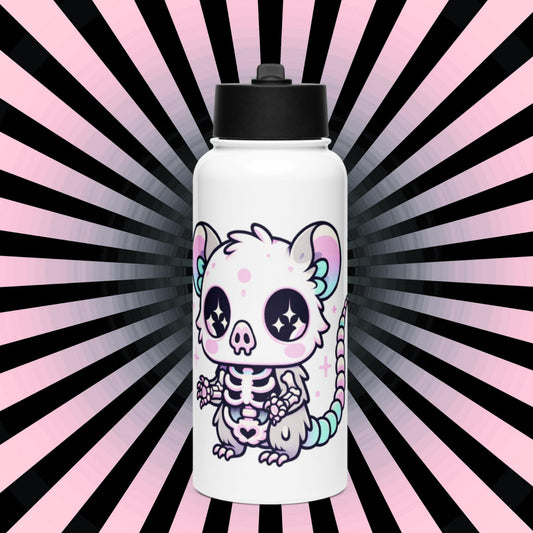 Creepy Cute Skeleton Weirdcore Pastel Grunge Opossum Tumbler Stainless Steel Water Bottle with Straw & Lid