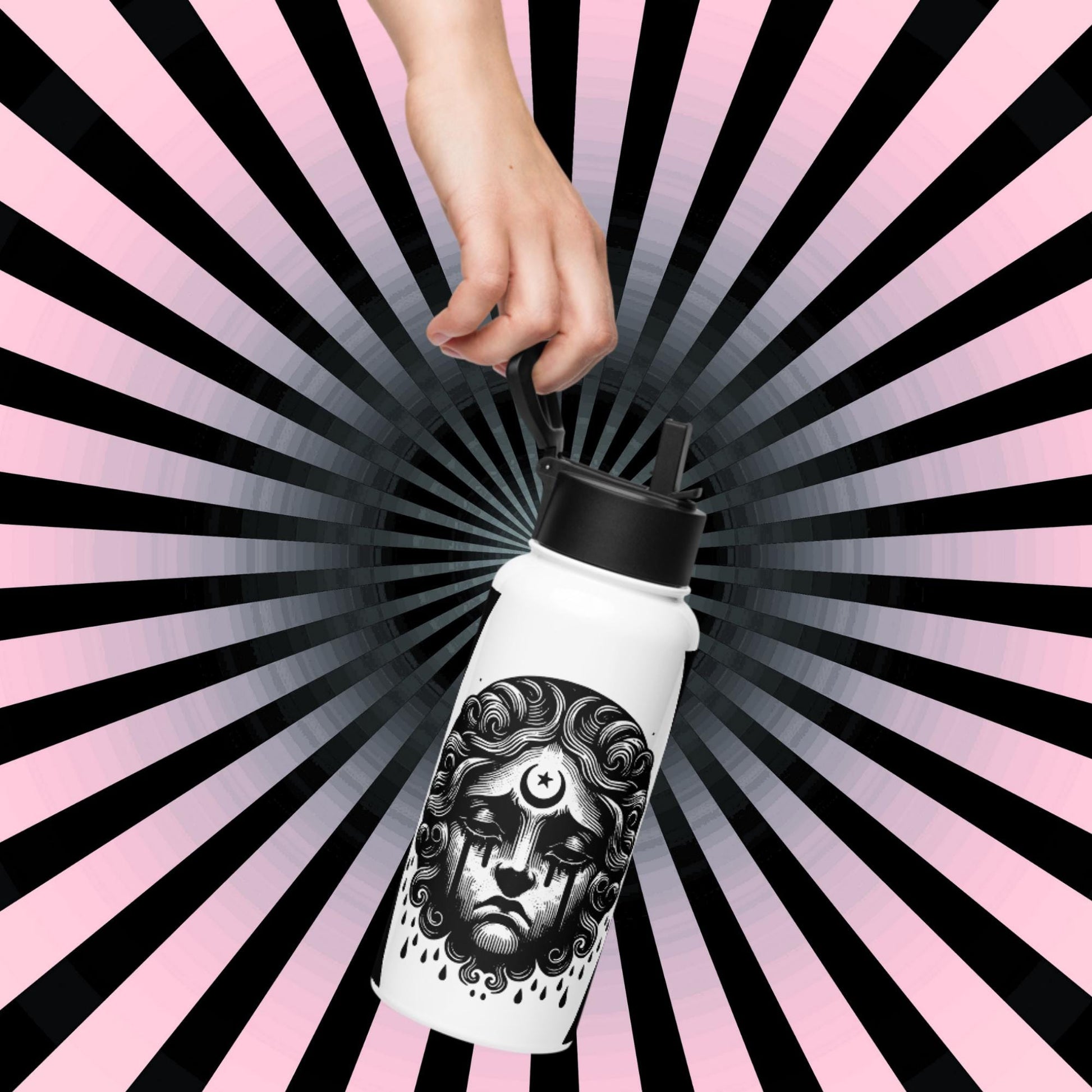 Goth Grunge Crying Cherub Darkcore Gothic Tumbler Stainless Steel Water Bottle with Straw & Lid