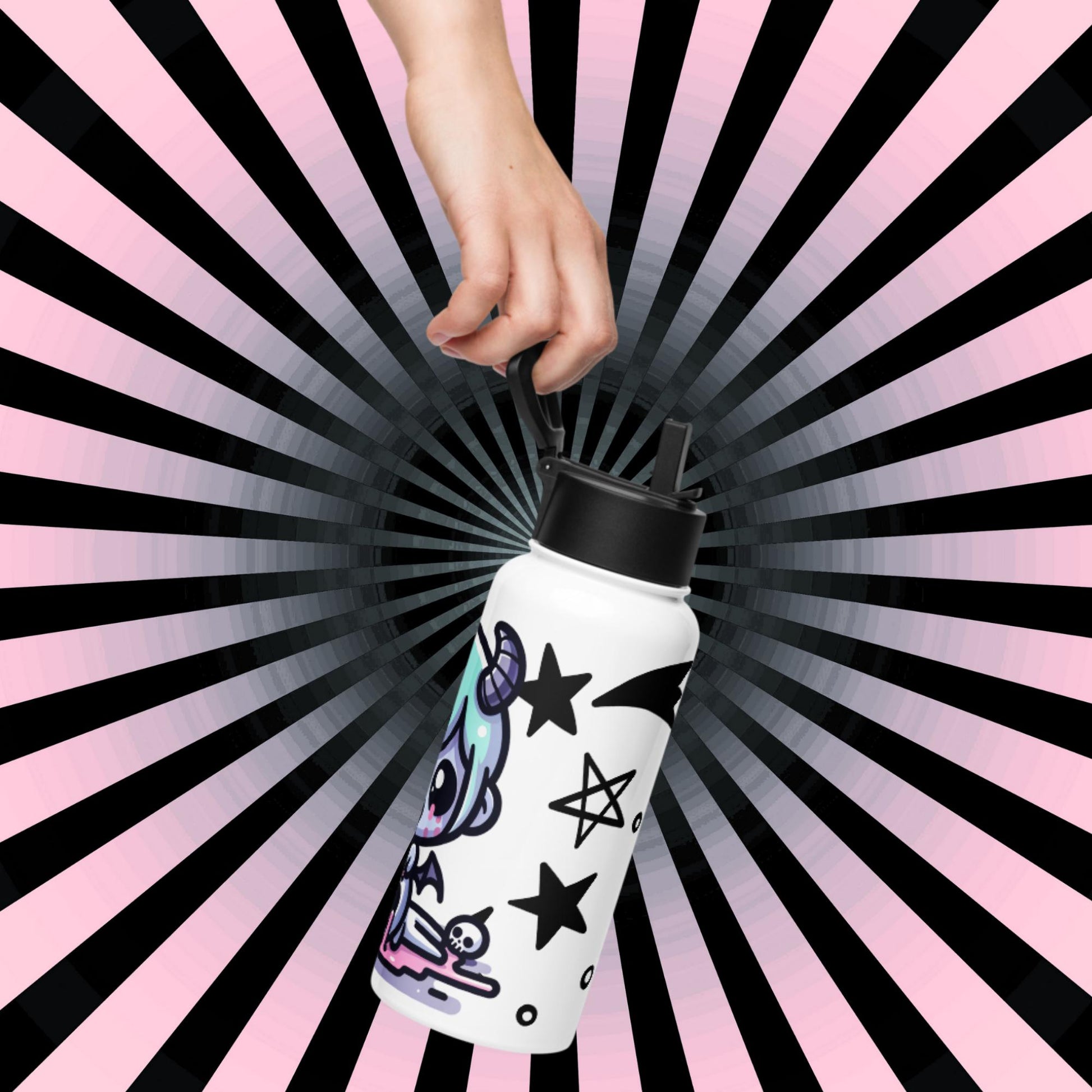 Creepy Cute Kawaii Anime Demon Boy Weirdcore Tumbler Stainless Steel Water Bottle with Straw & Lid