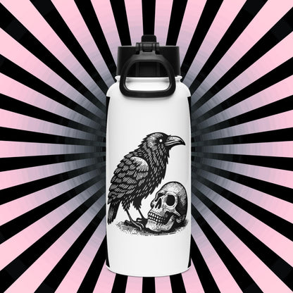 Gothic Grunge Raven and Skull Tumbler Stainless Steel Water Bottle with Straw & Lid