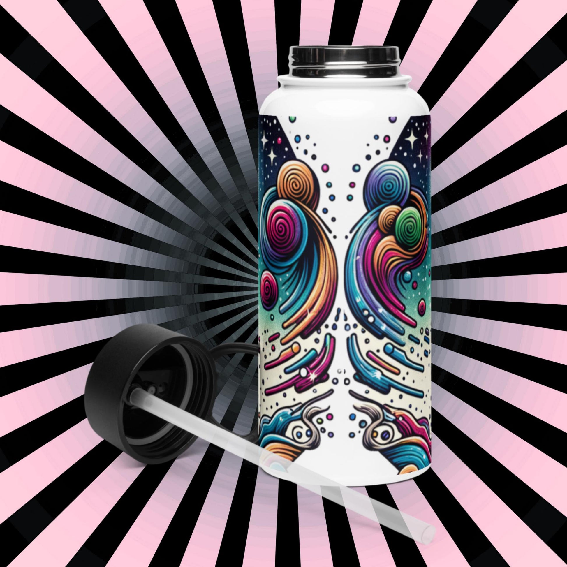 Shaman Hyena Neon Goth Grunge Weirdcore Tumbler Stainless Steel Water Bottle with Straw & Lid