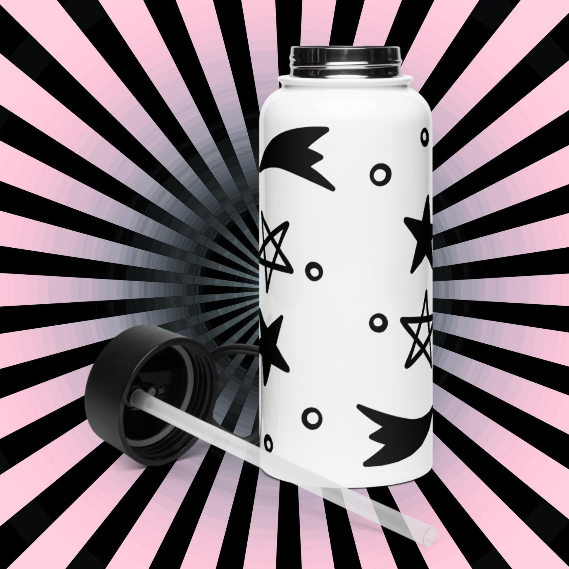 Creepy Cute Weirdcore Clown Kitty Grunge Kidcore Tumbler Stainless Steel Water Bottle with Straw & Lid