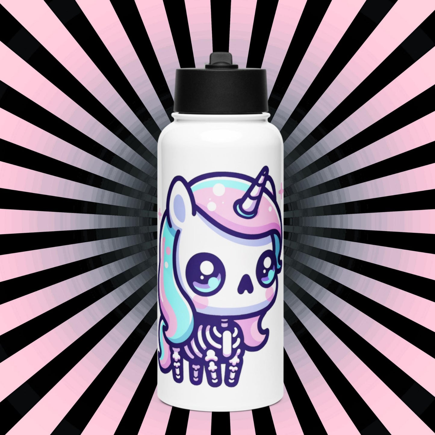 Creepy Cute Skeleton Weirdcore Pastel Grunge Unicorn Tumbler Stainless Steel Water Bottle with Straw & Lid