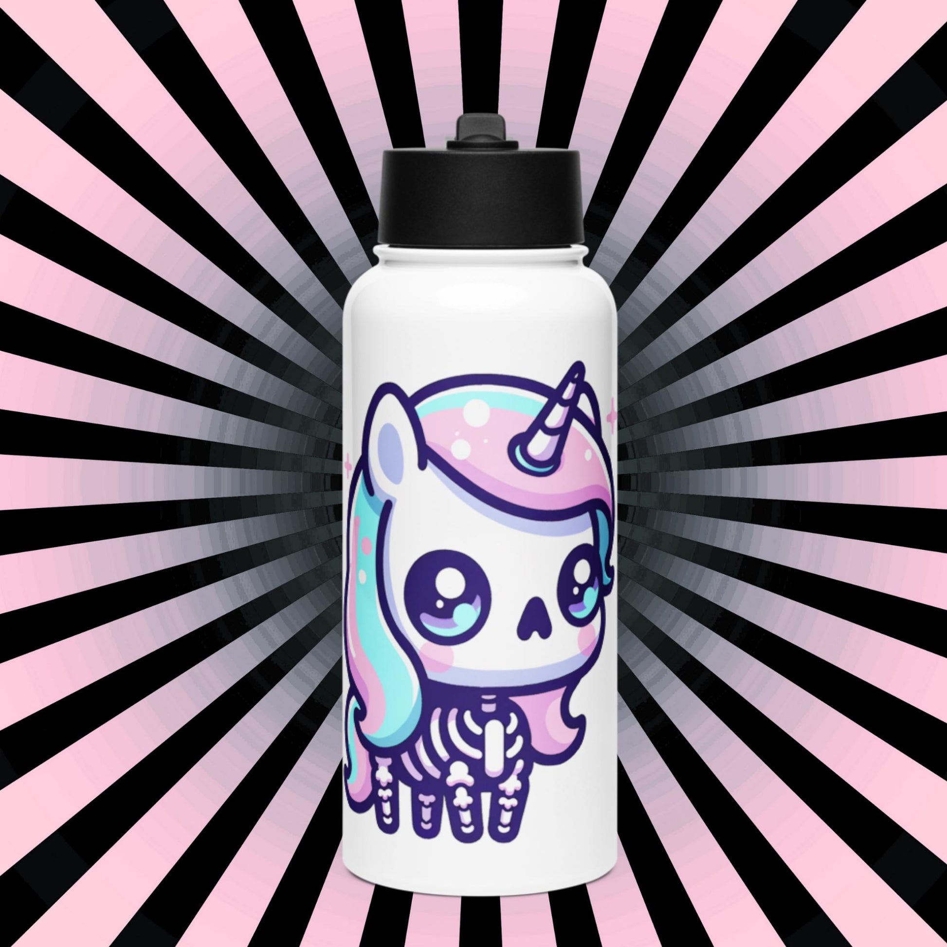 Creepy Cute Skeleton Weirdcore Pastel Grunge Unicorn Tumbler Stainless Steel Water Bottle with Straw & Lid