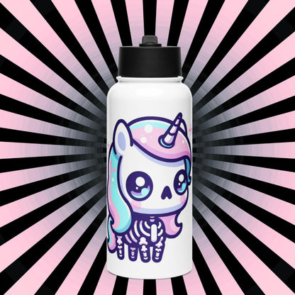 Creepy Cute Skeleton Weirdcore Pastel Grunge Unicorn Tumbler Stainless Steel Water Bottle with Straw & Lid