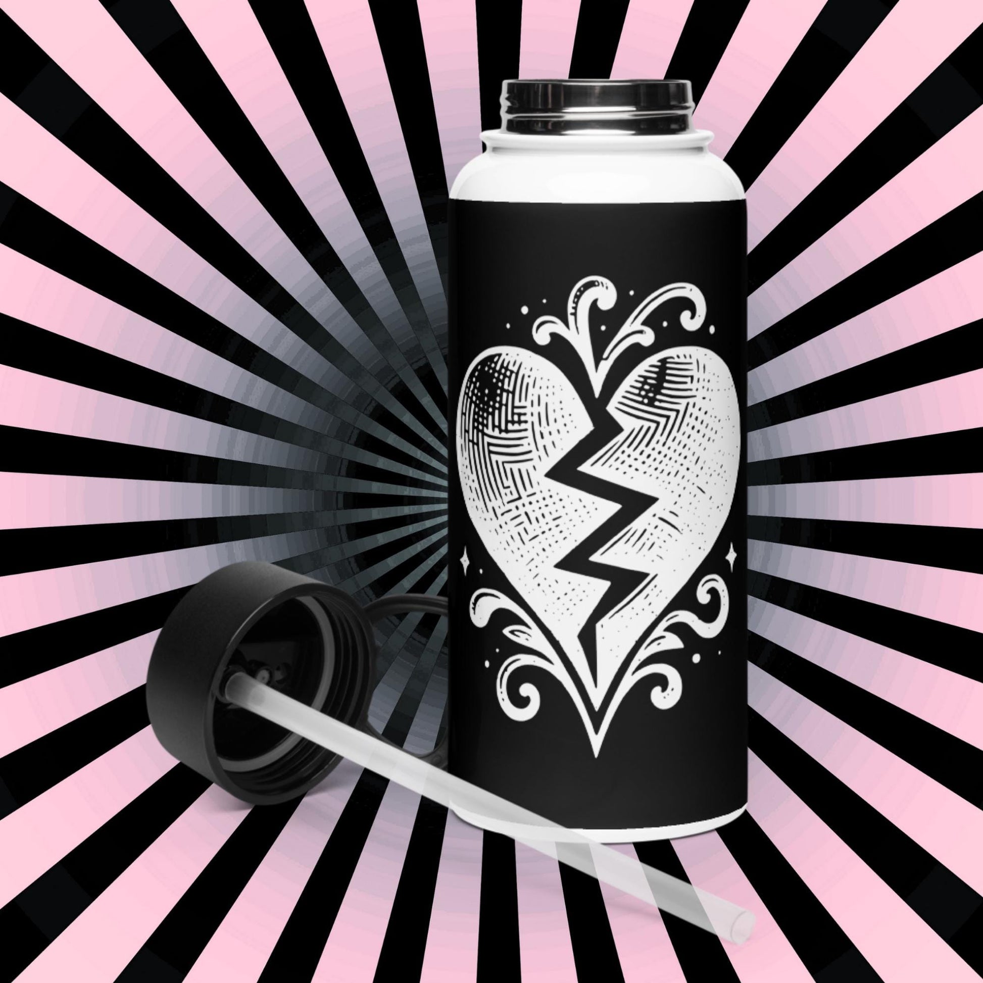 OutCry Goth Boy Screaming Broken Heart Grunge Tumbler Stainless Steel Water Bottle with Straw & Lid