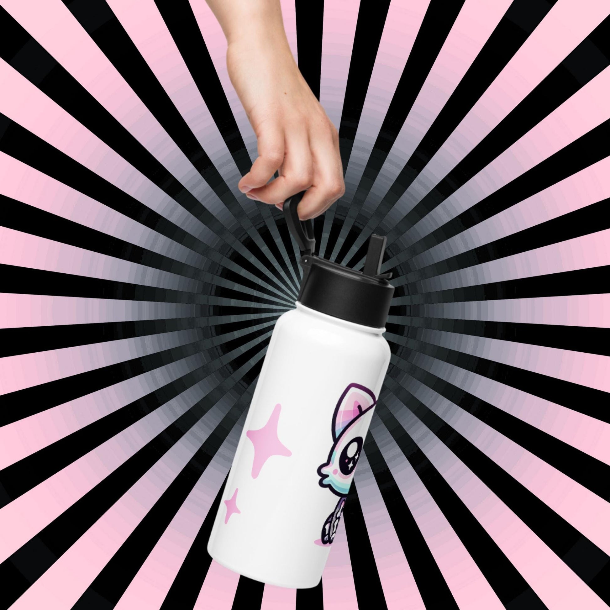 Creepy Cute Skeleton Weirdcore Pastel Grunge Kitty Cat Tumbler Stainless Steel Water Bottle with Straw & Lid