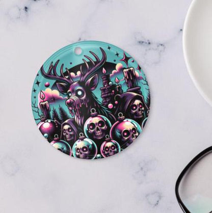 Spooky Skulls Cute Horror Holiday Christmas Haunted Reindeer Weirdcore Goth Grunge Acrylic Xmas Ornament