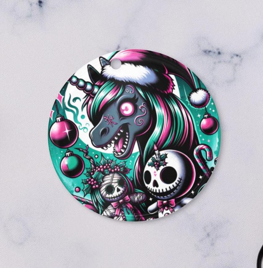 Spooky Cute Horror Holiday Christmas Nightmare Unicorn Weirdcore Goth Grunge Acrylic Xmas Ornament
